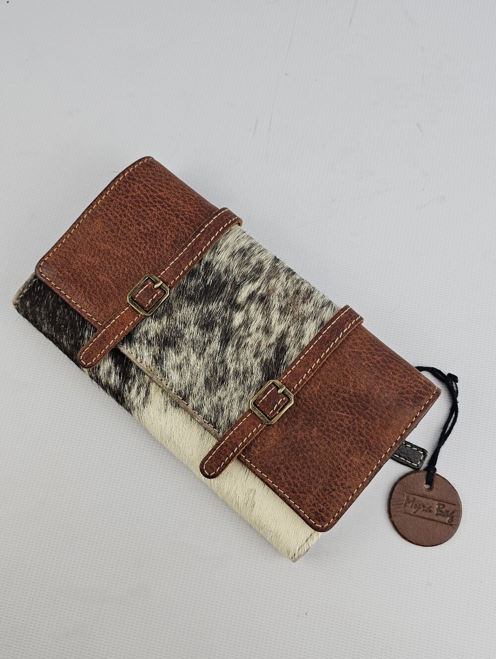 Myra Bag Symphony Cowhide and Leather Long Wallet Brown Real Fur